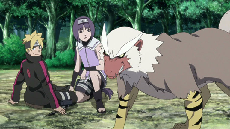 6. Boruto et Mitsuki empêchent Nue de détruire le village.