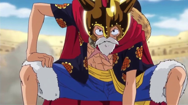 Quel nom utilisait Luffy lors des combats de gladiateurs au Corrida Colosseum ?
